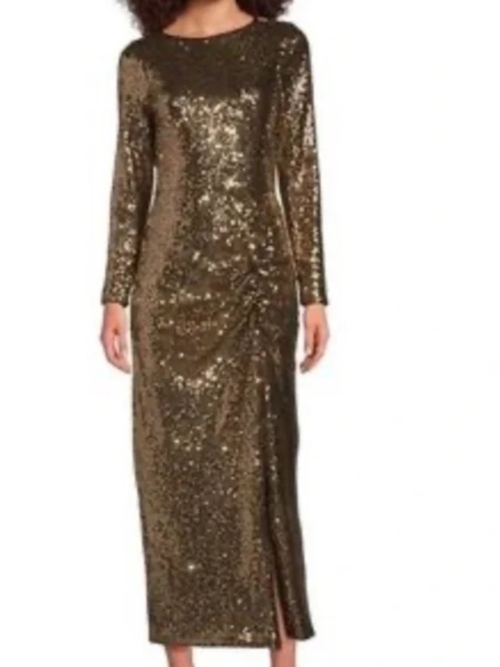 NWT Alex Marie Women's Long Sleeve Chloe Sequin Maxi Dress Gilded 2